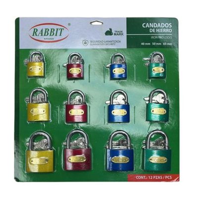 [CAN0100] JGO DE CANDADOS DE HIERRO COLORES SURTIDO 40-50-60MM (EMP 12)