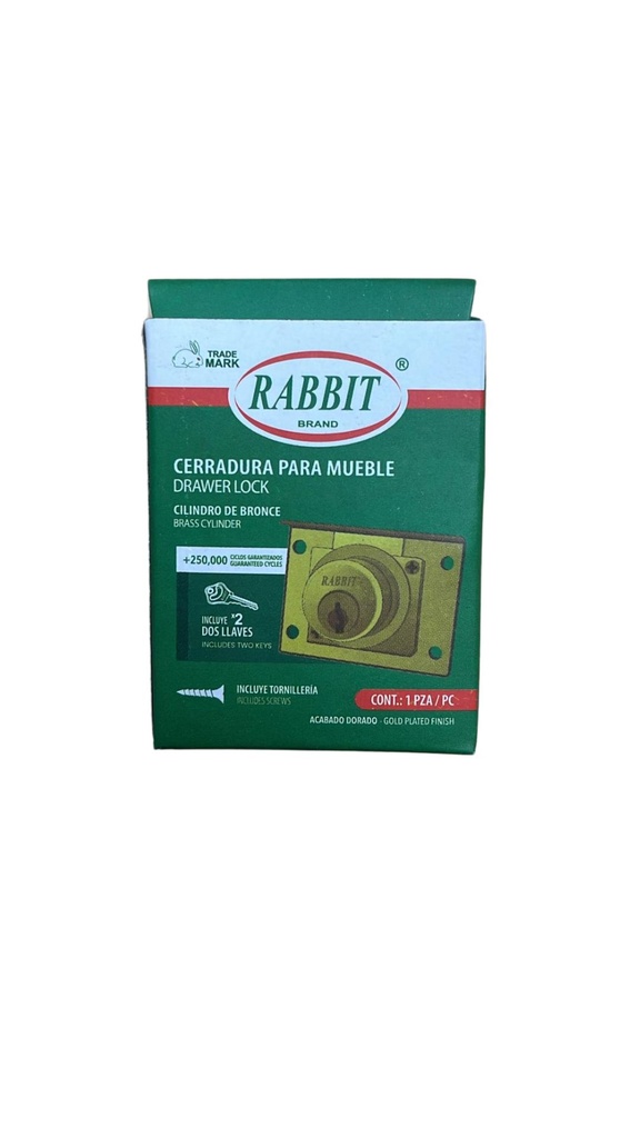 [CER0225] CERRADURA PARA MUEBLE LATON DORADA CUADRADA RABBIT ( EMP 1)