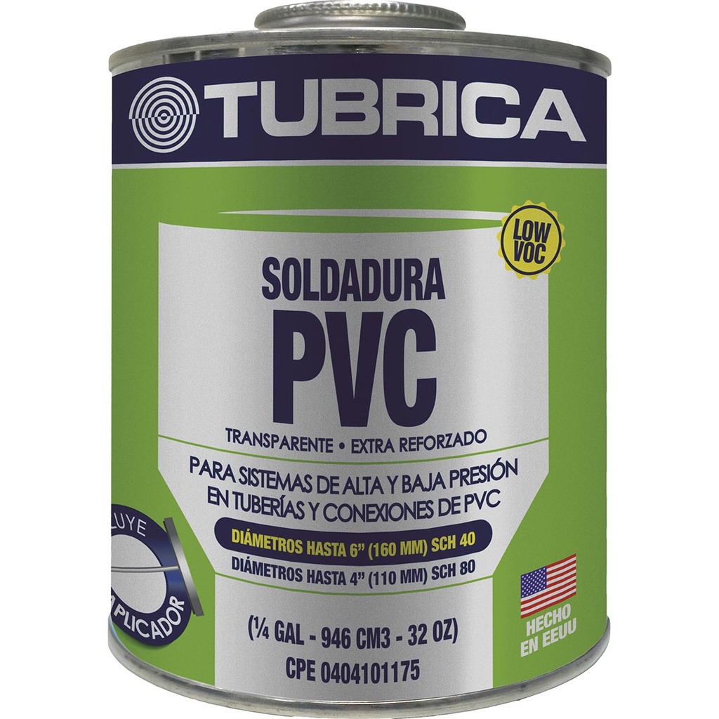 [PEG0009] PEGA VERDE SOLDADURA PVC MULTIPROPÓSITO 1/4GL TUBRICA (EMP 1)