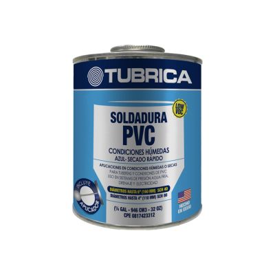 [PEG0027] PEGA AZUL SOLDADURA PVC COND HÚMEDAS 1/4GL TUBRICA (EMP 1)