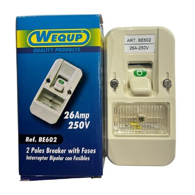[INT0008] INTERRUPTOR BIPOLAR C/FUS. 26AMP/250V BLANCO ( PZA ) BE602N